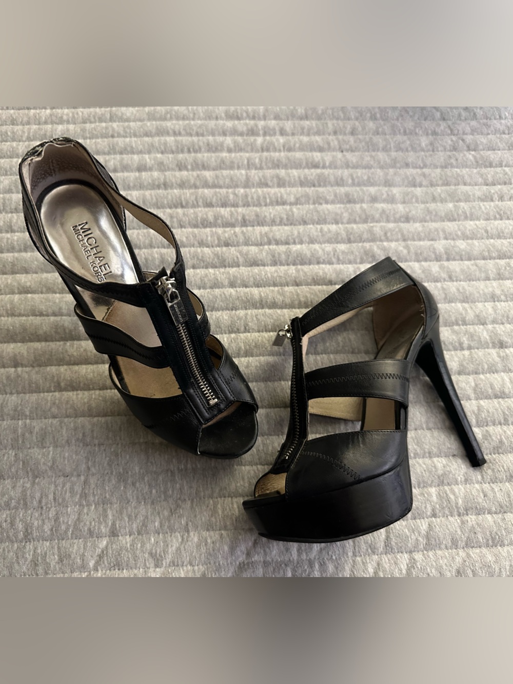 Michael Kors Black Leather Strappy Platform Heels